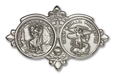 St. Christopher & St. Michael Visor Clip  - Silver Finish (1034V)