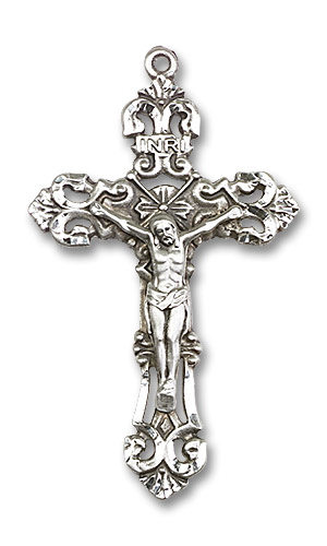Oversized Embellished Crucifix Pendant - Sterling Silver 2" x 1 1/4" (0648SS)