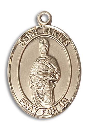 St. Eligius Medal - 14kt Gold Oval Pendant (3 Sizes)