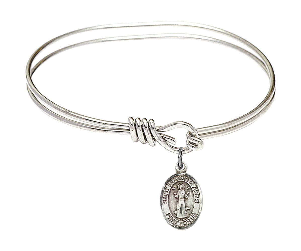 St Francis of Assisi Eye Hook Bangle Bracelet - Sterling Silver Charm (9036SS)