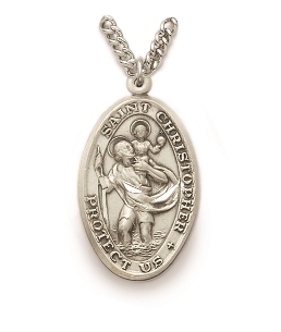 St. Christopher Necklace - Sterling Silver Medal On 24