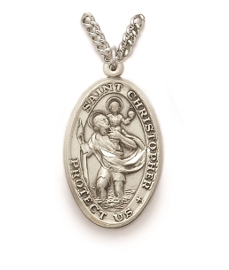 St. Christopher Necklace - Sterling Silver Medal On 24