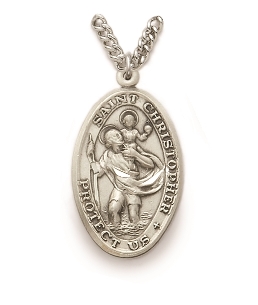 St. Christopher Necklace - Sterling Silver Medal On 24" Stainless Chain (SM0784SH)