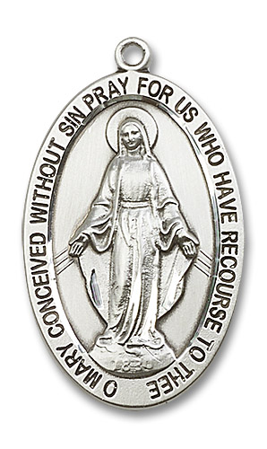 Extra Large Miraculous Medal - Sterling Silver 1 5/8" x 1" Oval Pendant (5852SS)