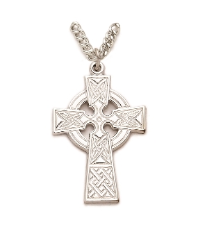 Celtic Cross Necklace - Sterling Silver Pendant on 24" Stainless Steel Chain (SX0423SH)