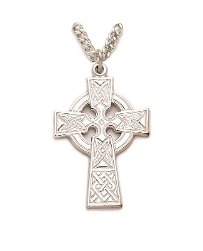 Celtic Cross Necklace - Sterling Silver Pendant on 24