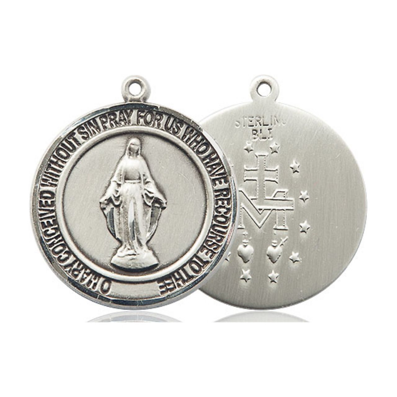 Miraculous Medal - Sterling Silver Round Pendant (2 Sizes)
