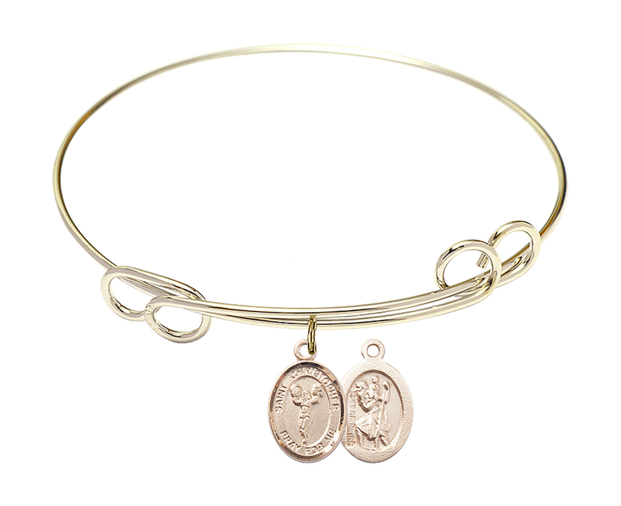 St Christopher - Cheerleading Double Loop Bangle Bracelet - Gold-Filled Charm