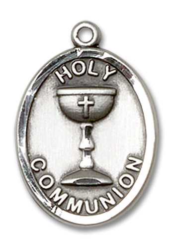 Holy Communion Medal - Sterling Silver Oval Pendant (2 Sizes)