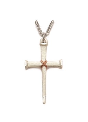 Nail Copper Rope Cross Necklace - Sterling Silver Pendant on 24