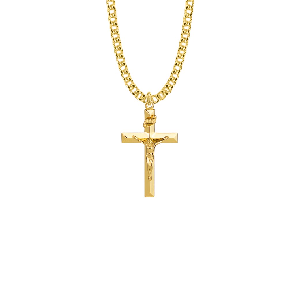 Boys Beveled Crucifix Necklace - 14kt Gold-Filled Pendant On 20