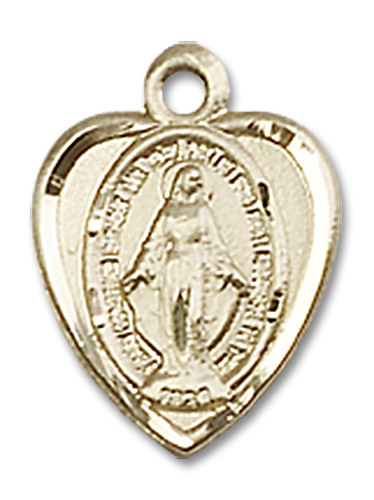 Heart Shaped Miraculous Medal Pendant Charm - 14kt Gold (0706M)