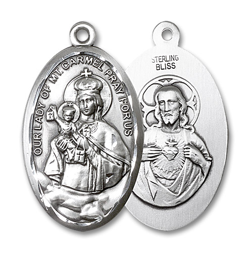 Mount Carmel Scapular Medal - Sterling Silver Oval Pendant (1656SS)