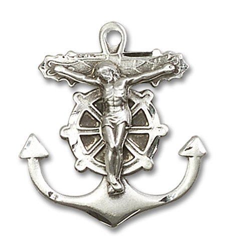 Large Anchor Crucifix Pendant - Sterling Silver 1" x 7/8" (5685SS)