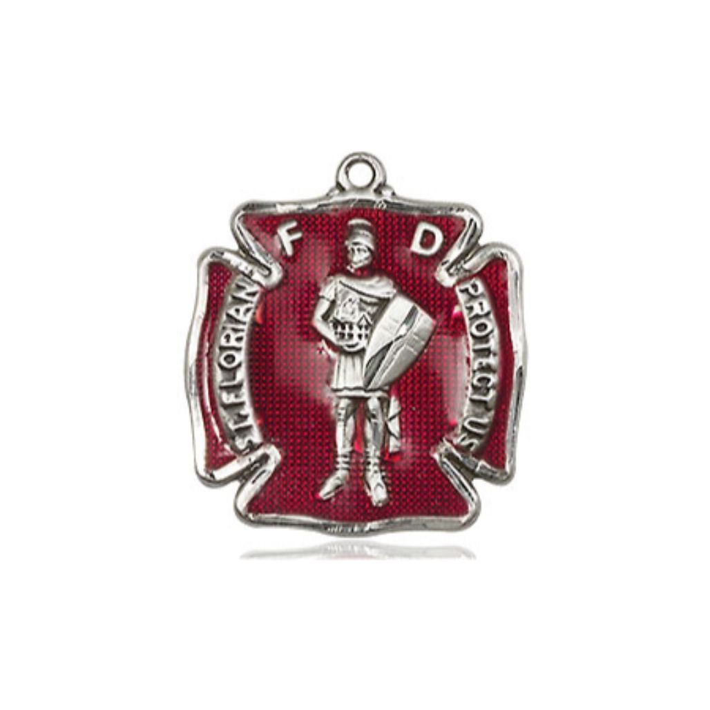 Red St. Florian Cross Firefighter Medal - Sterling Silver 3/4