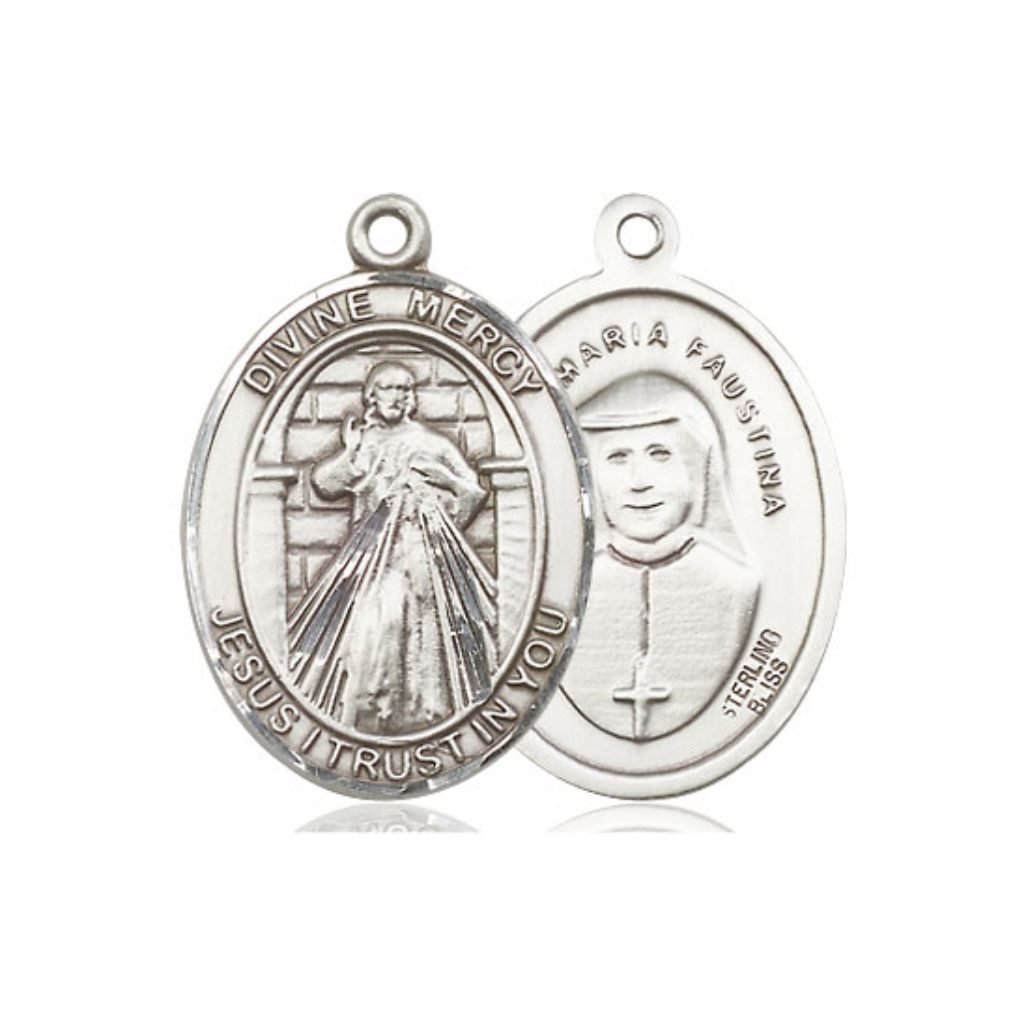 Divine Mercy Medal - Sterling Silver Oval Pendant (3 Sizes)