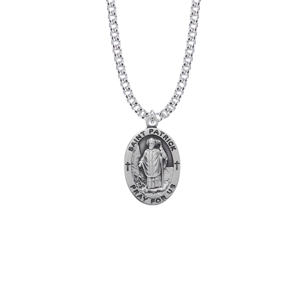 Men's St. Patrick Necklace - Sterling Silver Medal On 24" Stainless Chain (SM8846SH)