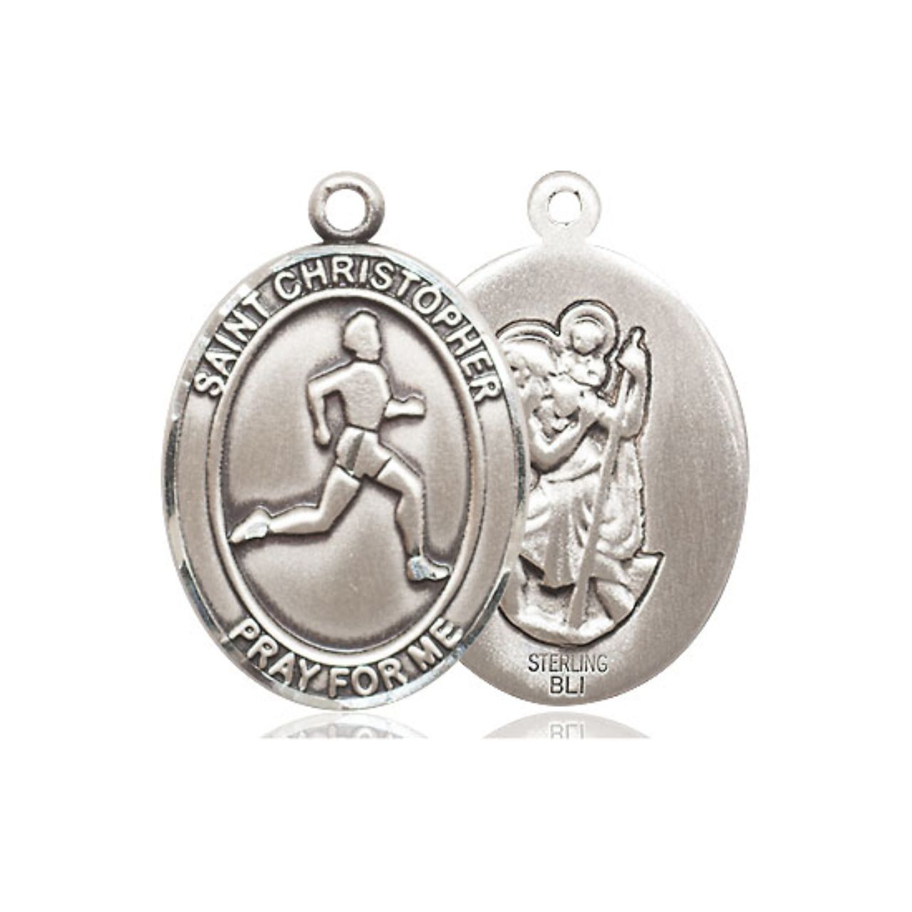 St. Christopher Track & Field Medal - Sterling Silver Oval Pendant (3 Sizes)