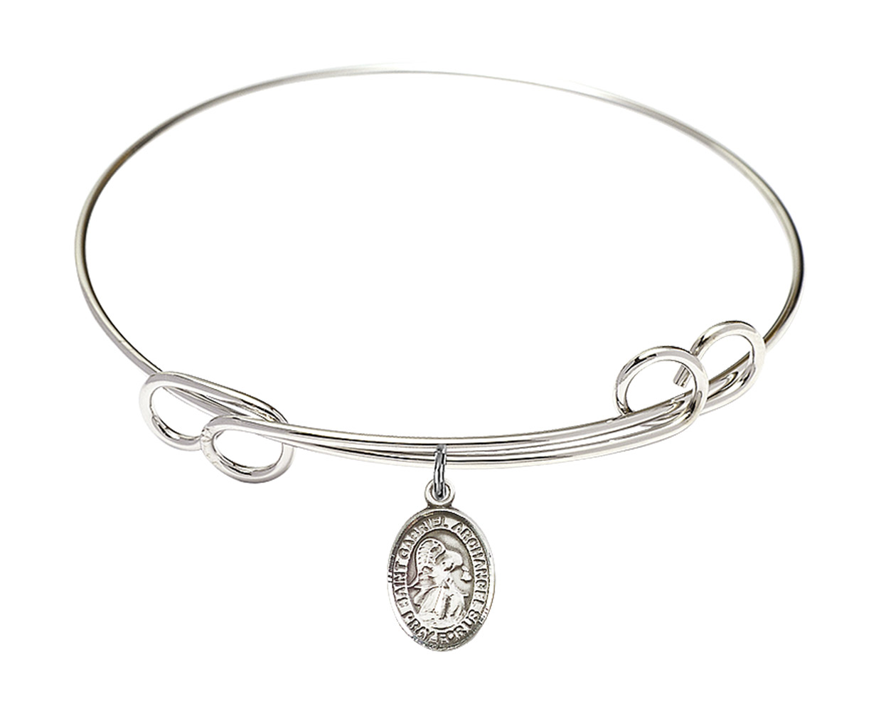 St Gabriel The Archangel Double Loop Bangle Bracelet - Sterling Silver Charm (9039SS)
