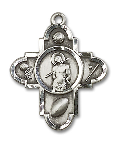 Large St. Sebastian Multi Sport 5-Way Medal - Sterling Silver 1 1/4