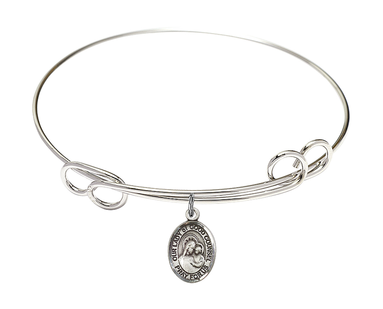 Our Lady of Good Counsel Double Loop Bangle Bracelet - Sterling Silver Charm (9287SS)