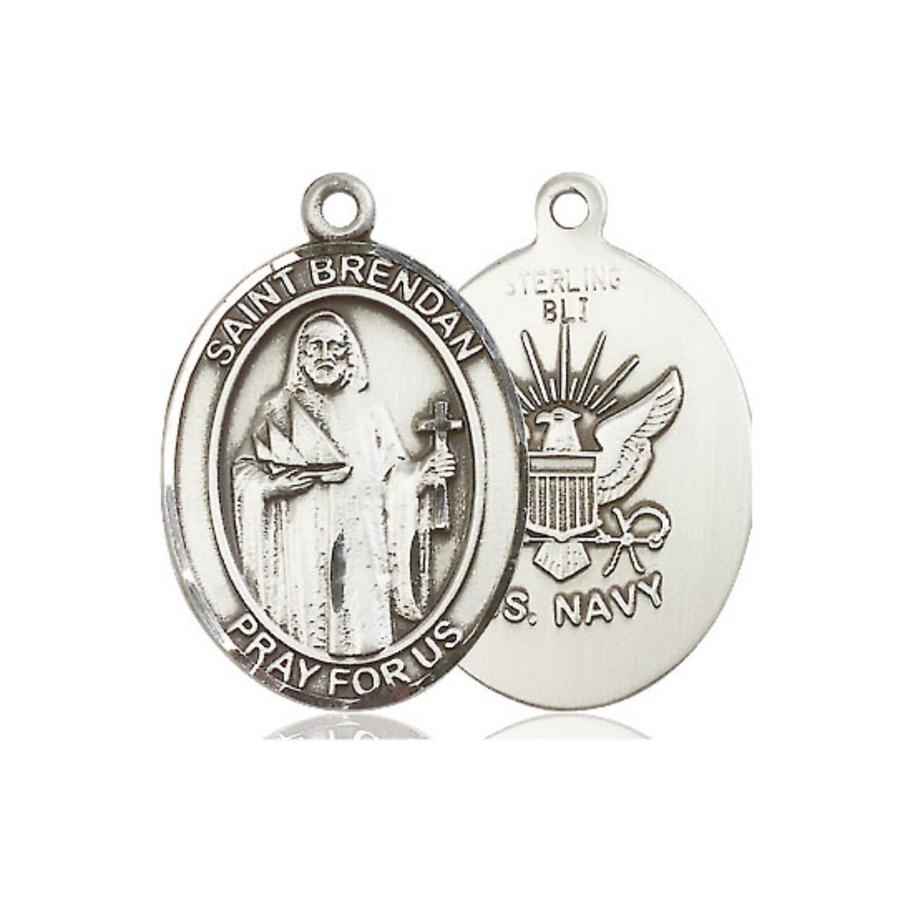 St. Brendan Navy Medal - Sterling Silver Oval Pendant (2 Sizes)