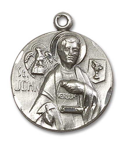 St. John The Evangelist Medal - Sterling Silver 3/4" x 5/8" Round Pendant (4231SS)