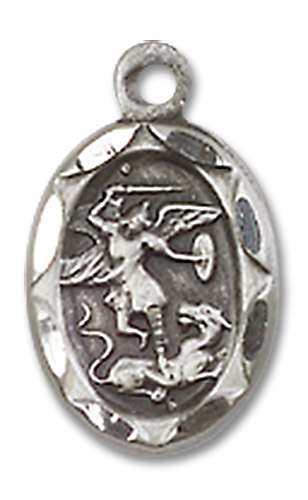 Embellished St. Michael Medal Charm - Sterling Silver 1/2 x 1/4 Oval Pendant (0301RSS)