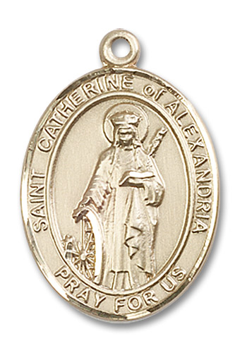 St. Catherine of Alexandria Medal - 14kt Gold Oval Pendant (3 Sizes)