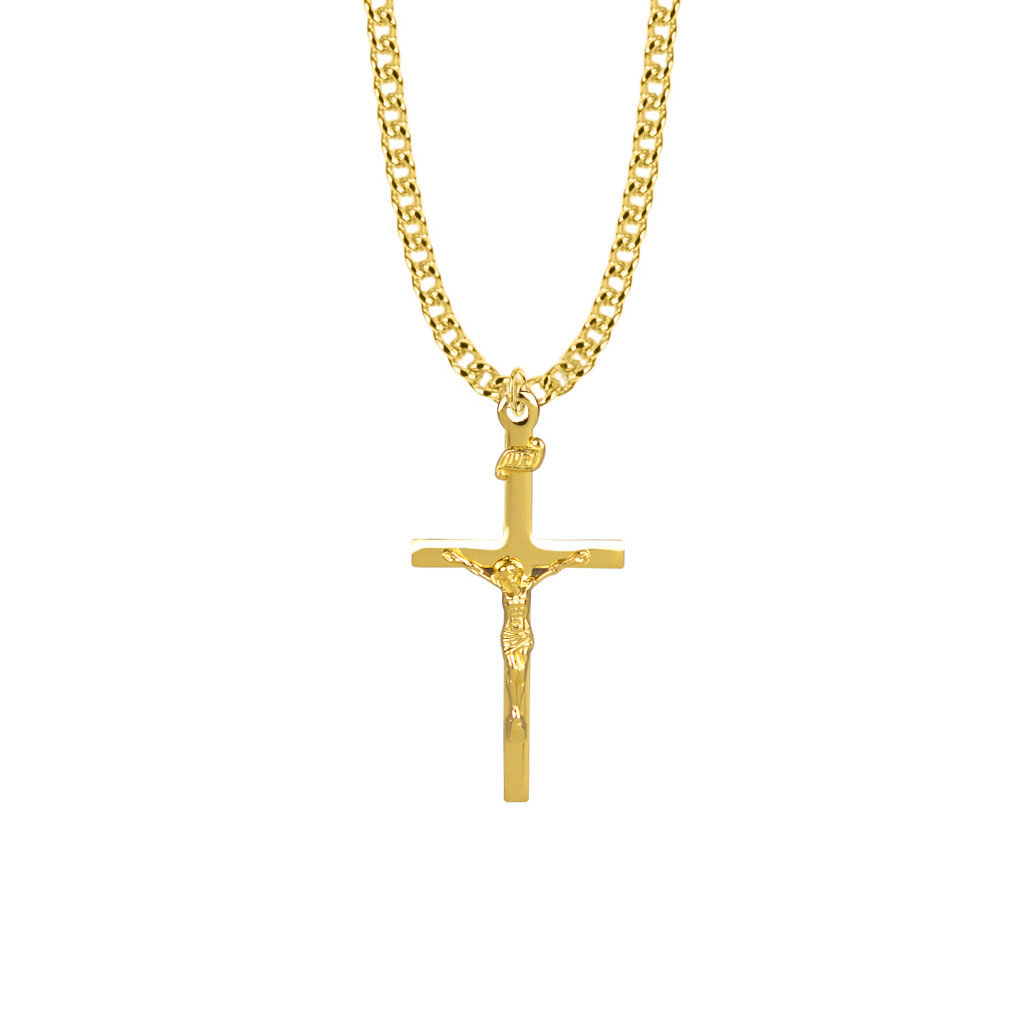 Men's Straight Crucifix Necklace - Gold-Filled Pendant On 24" Gold-Plated Chain (SX7843GH)
