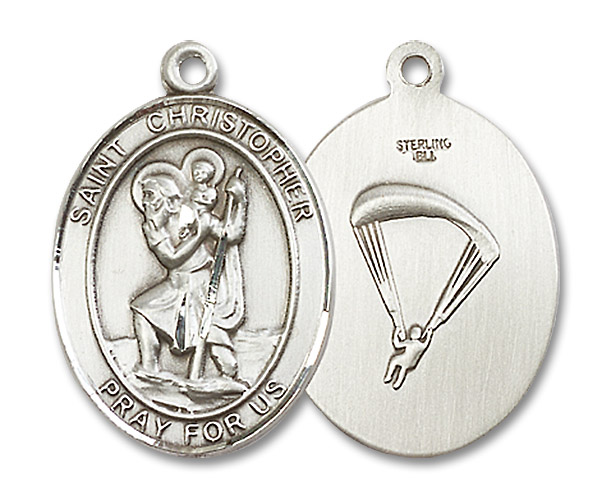 St. Christopher Paratrooper Medal - Sterling Silver Oval Pendant (3 Sizes)