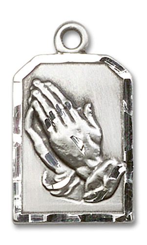 Praying Hands Serenity Prayer Medal - Sterling Silver 7/8" x 1/2" Pendant (4223SS)