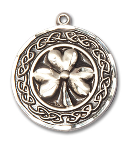 Shamrock with Round Celtic Border Pendant - Sterling Silver 3/4