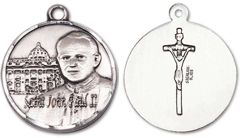 St. John Paul II Vatican Medal - Sterling Silver 3/4" x 3/4" Round Pendant (1003SS)