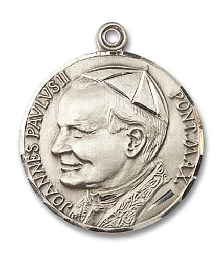 Large St. John Paul II Medal with Papal Crucifix - Sterling Silver 1 1/4