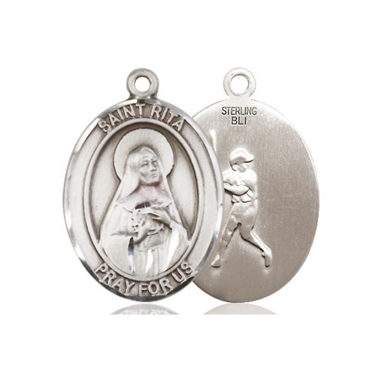 St. Rita Baseball Medal - Sterling Silver Oval Pendant (3 Sizes)