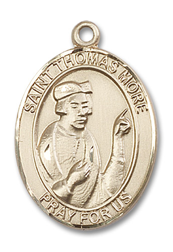 St. Thomas More Medal - 14kt Gold Oval Pendant (3 Sizes)