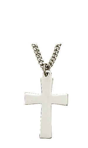 Flared Polished Cross Necklace - Sterling Silver Pendant on 18
