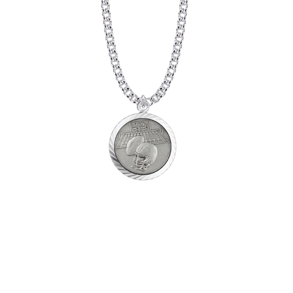 St. Christopher Football Necklace - Sterling Silver Round Medal On 20" Stainless Chain (SM0929SH)