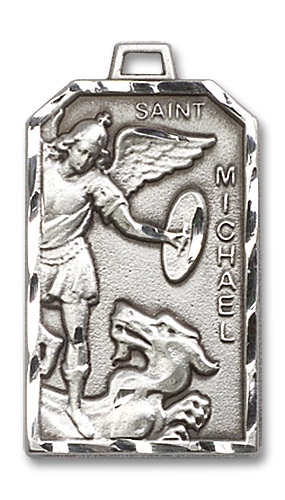 Large St. Michael Medal - Sterling Silver 1 1/8" x 5/8" Rectangular Pendant (5720SS)