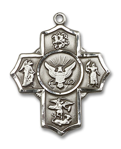 Large Navy 5-Way Medal - Sterling Silver 1 1/4" x 1" Pendant (5790SS6)