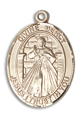 Divine Mercy Medal - 14kt Gold Oval Pendant (3 Sizes)