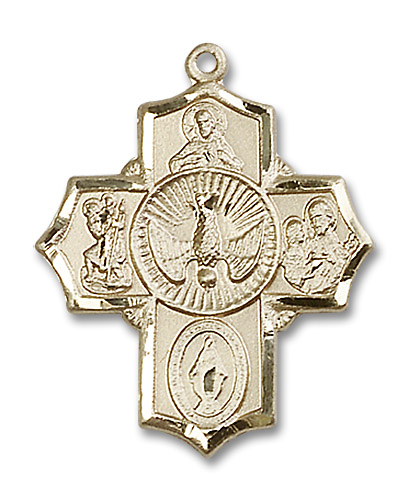 Large Holy Spirit 5-Way Medal - 14kt Gold 1 1/4