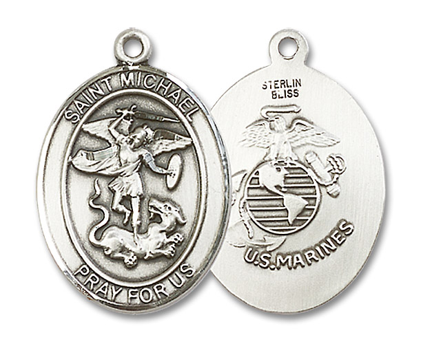 St. Michael Marines Medal - Sterling Silver Oval Pendant (3 Sizes)