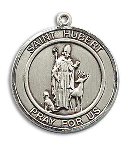 St. Hubert of Liege Medal - Sterling Silver Round Pendant (2 Sizes)