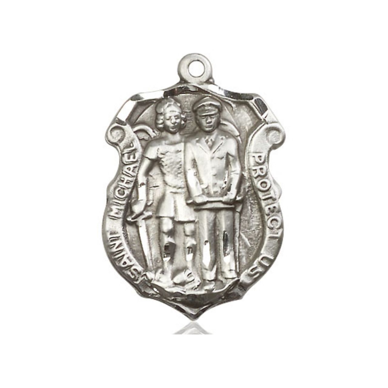 St. Michael Police Shield Pendant - Sterling Silver (2 Sizes)