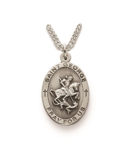 Men's St. George Necklace - Sterling Silver Medal on 24" Stainless Chain (SM8839SH)