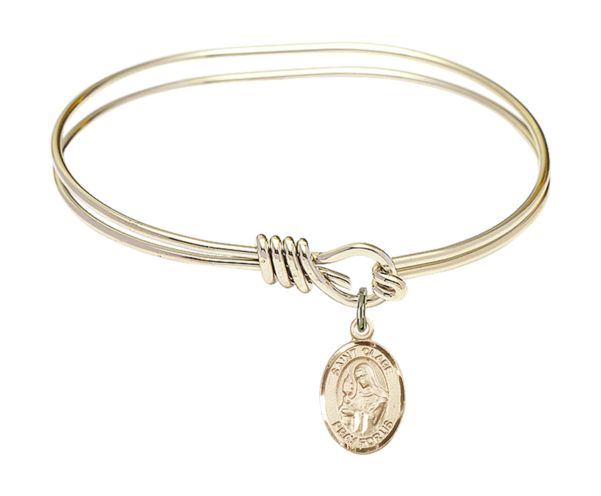 St Clare of Assisi Eye Hook Bangle Bracelet - Gold-Filled Charm (9028GF)