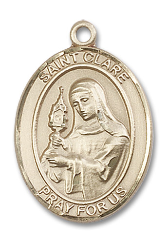 St. Clare Medal - 14kt Gold Oval Pendant (3 Sizes)