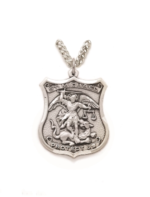 St. Michael Policeman Necklace - Sterling Silver Medal On 24